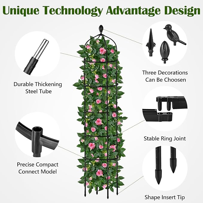 Garden Obelisk Trellis for Climbing Plants Outdoor 6.7 Ft Rose Bush Round - Image 3