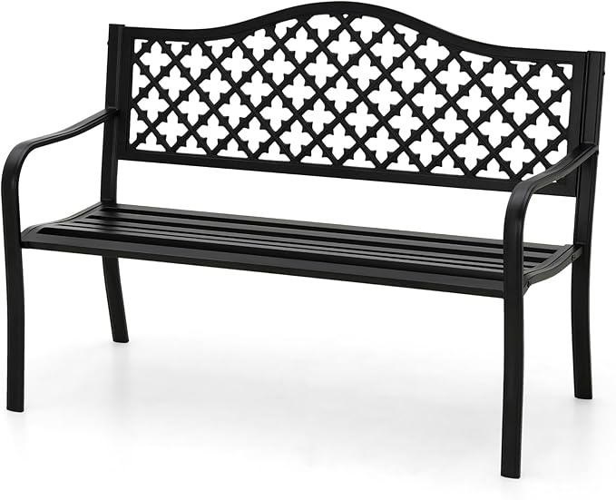 MFSTUDIO 50" Black Outdoor Metal Garden Bench, Cast Iron Frame Patio Furniture by MFSTUDIO