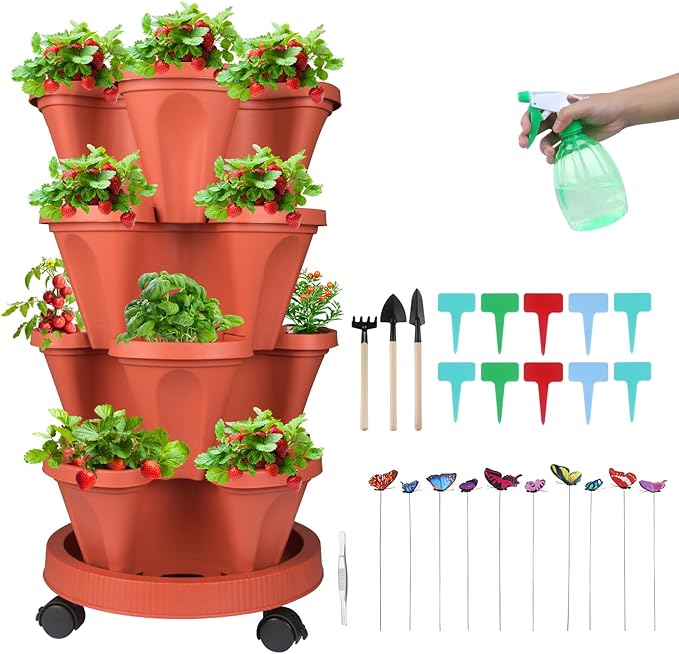 Vertical Planter 4 Tier Stackable Planters Garden Planters Strawberry Herb by GameXcel