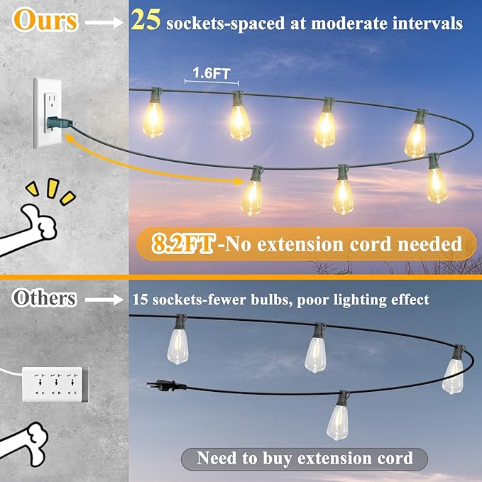 Brightever 50FT Outdoor String Lights Waterproof, 2700K Bright LED Patio Lights - Image 3