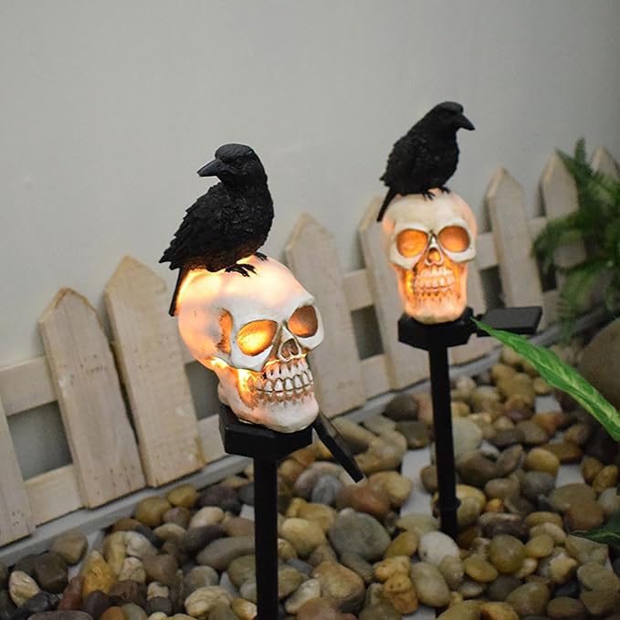 Outdoor Solar Lights, Crow Solar Lights Outdoor Waterproof Halloween Skull Light - Image 6