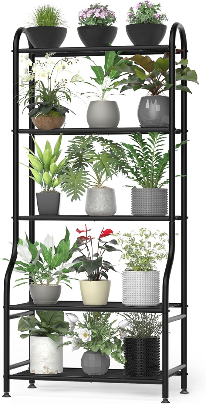 5-Tier Metal Plant Stand Indoor Outdoor, Waterproof Flower Stand by Yutrchey