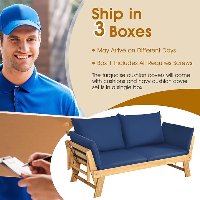 Tangkula Acacia Wood Patio Convertible Couch Sofa Bed - Image 8