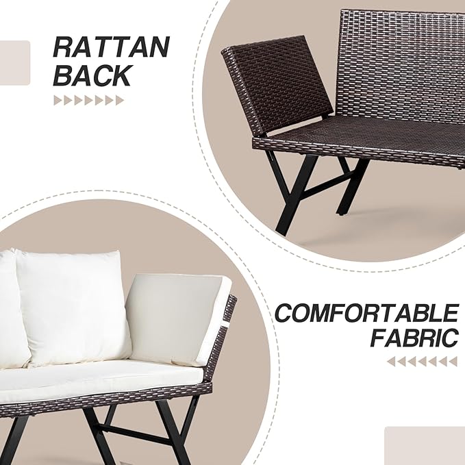 VINGLI Outdoor Loveseat, Woven Rattan Outdoor Sofa - Image 4