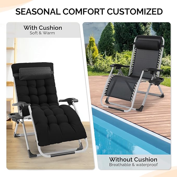 VINGLI 29" Padded Zero Gravity Chair, Lounge Chair - Image 7