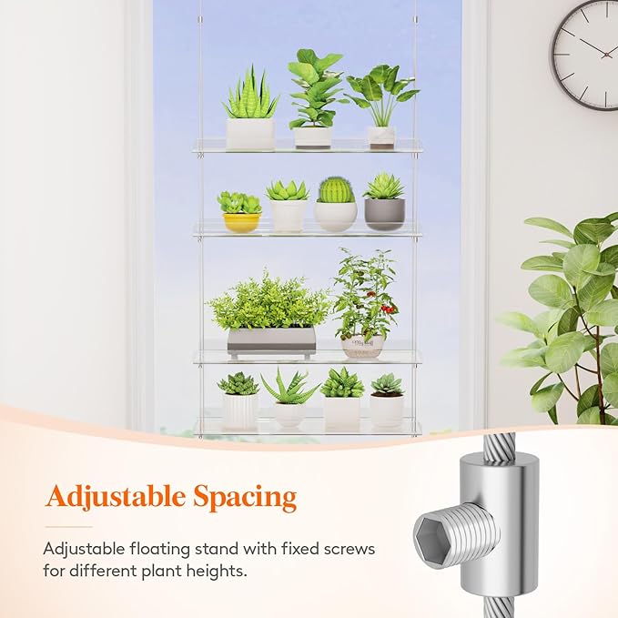 Lifewit 3-Tier Window Plant Shelves 15", Acrylic Adjustable Hanging Floating - Image 6