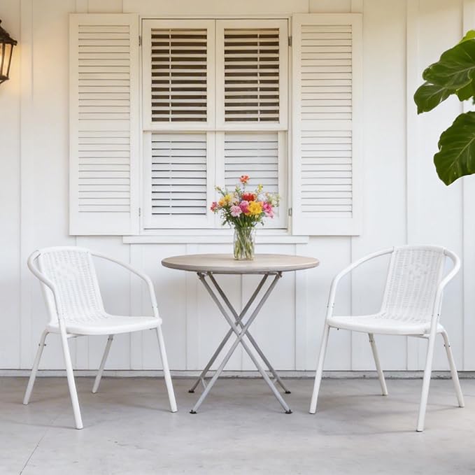 VINGLI PE Rattan Outdoor Dining Chairs Set of 2, Plastic Stackable Patio Chairs - Image 7