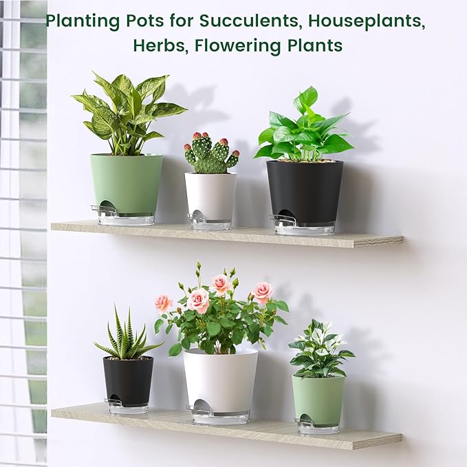 4 inch Self Watering Pots for Indoor Plants, 5 Pack Small Flower Plant Pots - Image 7