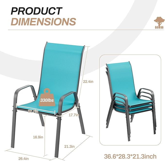 TLSUNNY Patio Chairs, Stackable Textilene Outdoor Dining Furniture - Image 3