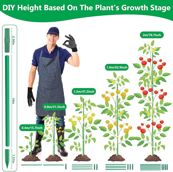 Lezmarket 60 Pack Garden Tomato Stakes, Plant Support Stakes, DIY 4ft 5ft 6ft - Image 3