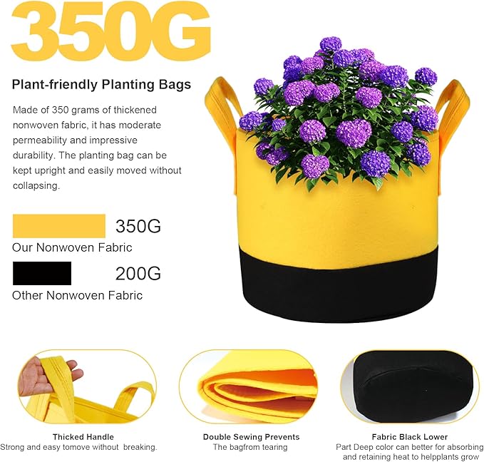 Grow Bags 10 Gallon, 6 Pack Fabric Plant Pots - Image 2