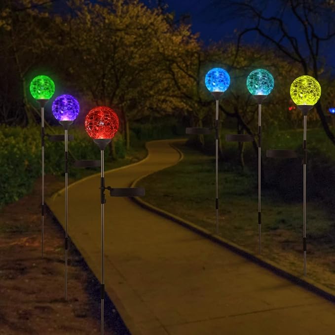 6 Pack Decorative Solar Powered Outdoor Garden Stake Glass Ball Lights - Image 7