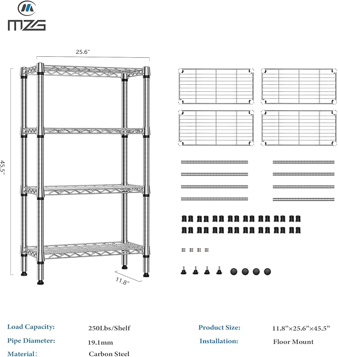 1000 lbs 4 Tier Shelf Metal Storage Shelves Wire Rack Closet Organizers - Image 3