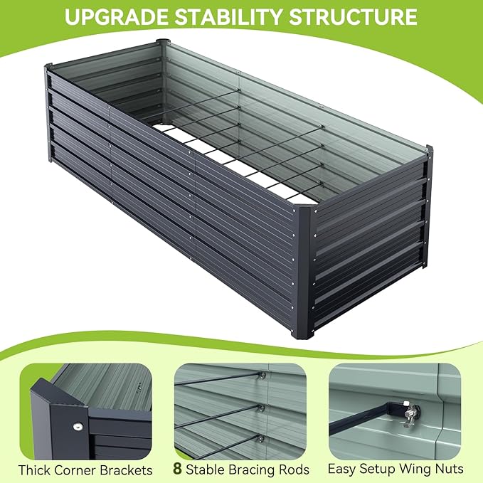 Ohuhu 8x3x1.9FT Metal Raised Garden Bed Outdoor, Reinforced Galvanized Steel - Image 5