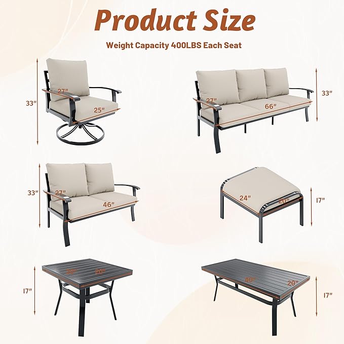 HOMREST Metal Outdoor Ottoman, 2-Piece Aluminum Footstool w/Removable Cushion - Image 3