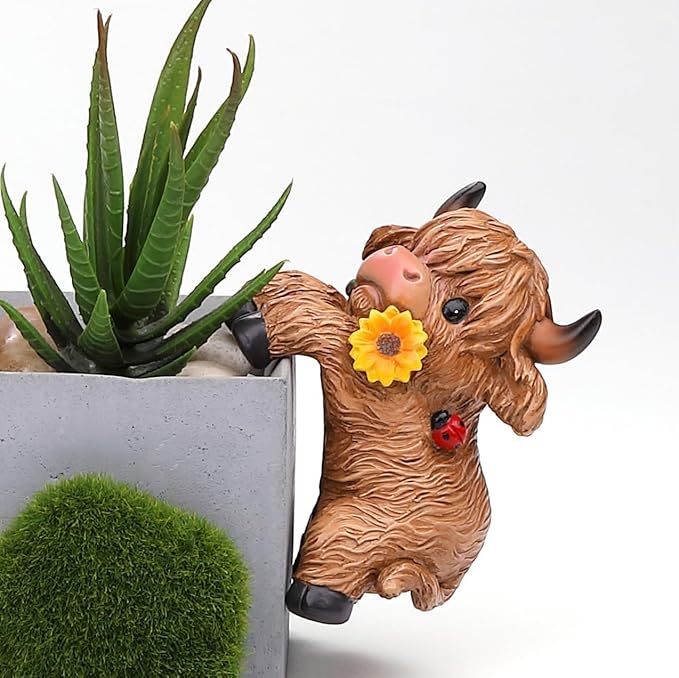 CXYCzsbjCute Rock Climbing Highland Bull Statue Flowerpot Hugging Device by Unknown