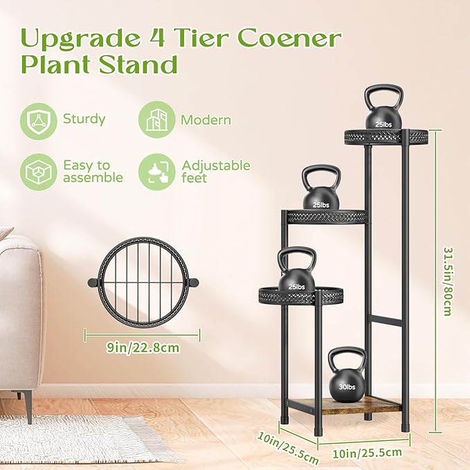 Plant Stand Indoor Outdoor, 4 Tier Metal Flower Pot Shelf Holder Clearance - Image 2