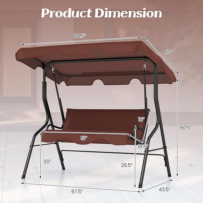 Tangkula 3 Person Porch Swing, Patio Swing - Image 6