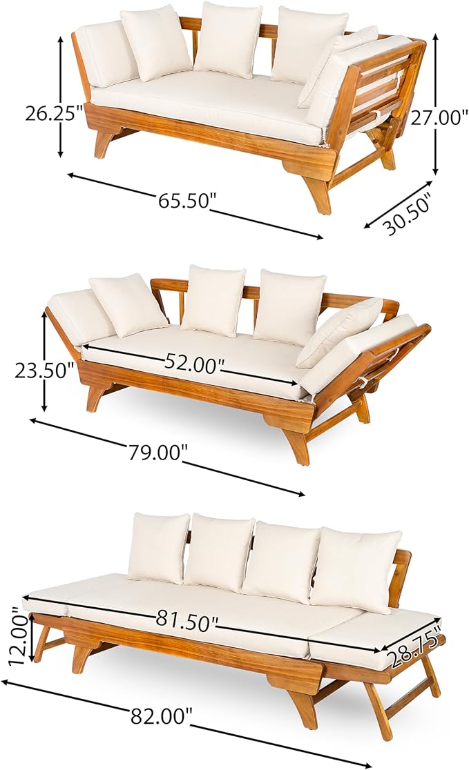 Christopher Knight Home Gary Patio Convertible Couch, Wooden Outdoor Daybed - Image 2