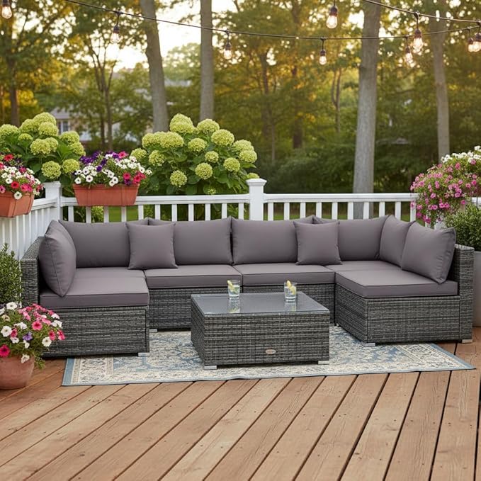 Tangkula 7 Pieces Wicker Patio Furniture Set, All-Weather Outdoor Rattan - Image 2