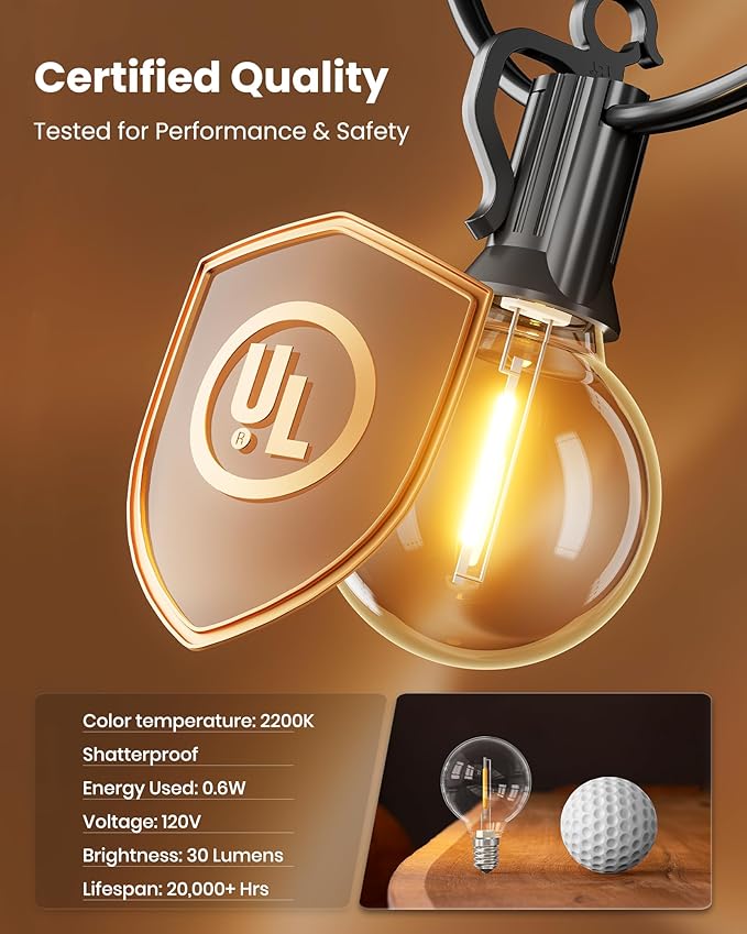 Brightown Outdoor String Lights 29 Feet G40 LED Patio Lights, 13 Plastic Edison - Image 5