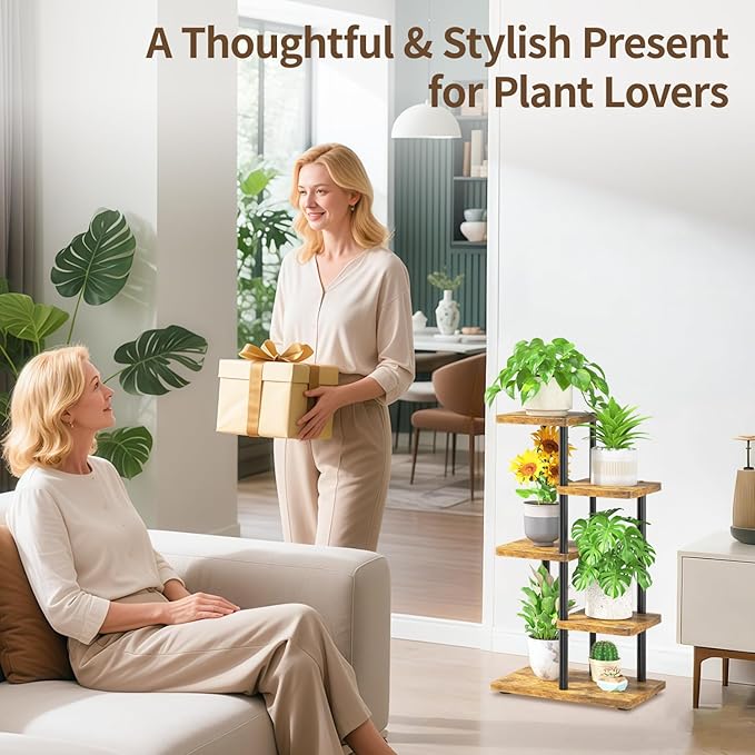 LASZOLA Black 4 Tiered Wood Plant Stand Indoor - Image 9