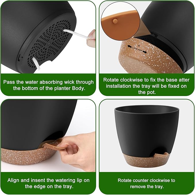 Plant Pots 10/9/8/7.5/7 Inch Self Watering Pots, Plastic Flower Pots, Nursery - Image 2