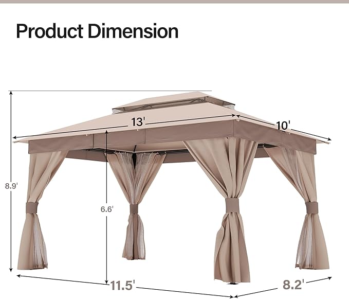 LAUSAINT HOME Semi-Permanent Outdoor Patio Gazebo 10'x13', Heavy Duty Party - Image 3