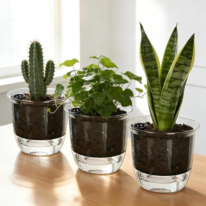 Self Watering Pots, 3 Pack 6.5/5/4 Inch Clear Plant Pot Self Watering Planter - Image 6