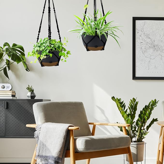 2 Pack Hanging Planters Set, 10 Inch Indoor Outdoor Hanging Plant Pot Basket - Image 3