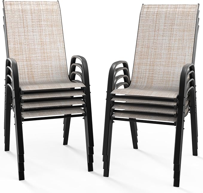 VINGLI Patio Chairs Set of 8 – Stackable Outdoor Dining Chairs by VINGLI