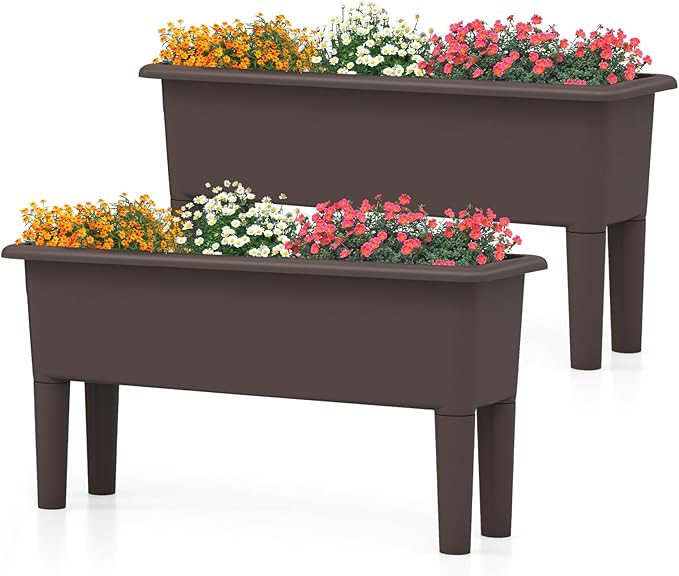 Giantex Raised Garden Beds Outdoor Set of 2, Self-Watering Planter Box by Giantex