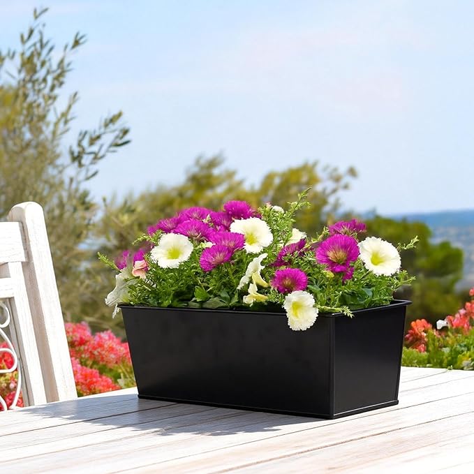 3 Pack Metal Railing Planters, 16 Inch Large Rectangular Hanging Flower Pots - Image 8