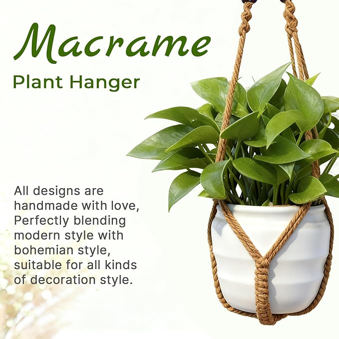 Macrame Plant Hanger, Wood Beads Cotton Hanging Planter Holder - Image 2