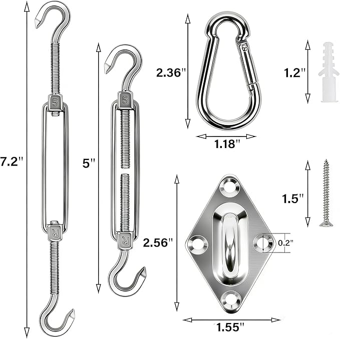 YOFIT 44 Pcs Shade Sail Hardware Kit, 5 Inch Outdoor Sun Sail Accessories - Image 3