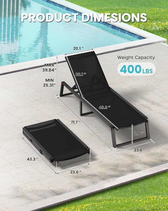 Aluminum Chaise Lounge Outdoor Set of 2, Foldable & Assembly Free Patio Pool - Image 2