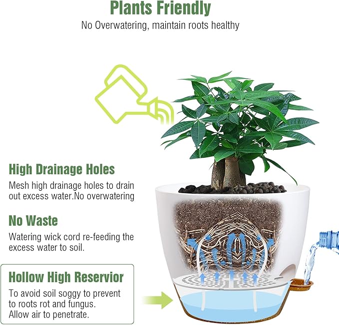 12inch 2Pack Large Self Watering Planters, Plastic Plant Pots - Image 3