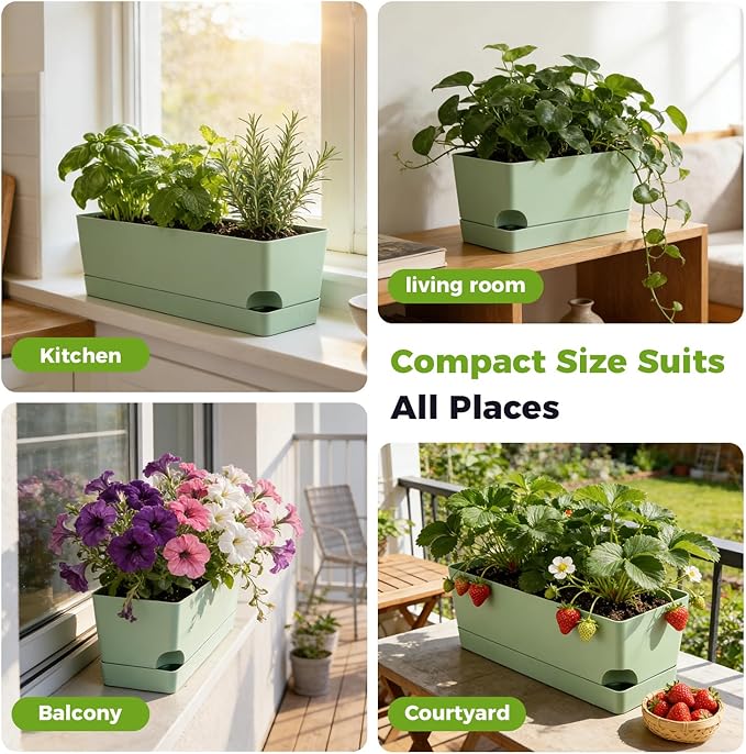2 Pack Self Watering Pots for Indoor Plants 17 Inches Window Boxes Planters - Image 8