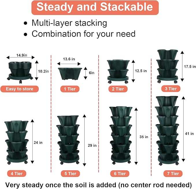 GameXcel Vertical Planter 7 Tier Stackable Planters Garden Planters Strawberry - Image 7