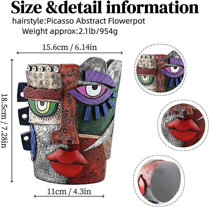 Picasso Abstract Face Flower Pot, Unique Resin Crafted Planter - Image 2