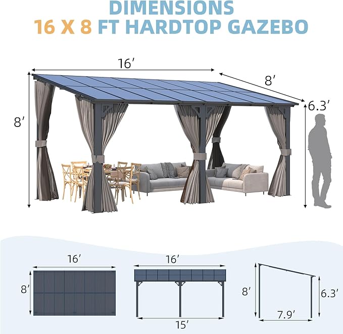 AECOJOY 16' x 8' Gazebo Outdoor Pergola - Image 7