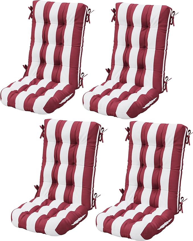 SERWALL HDPE Outdoor Rocking Chair Cushion Set of 4, Memory Foam Cushion Red by SERWALL