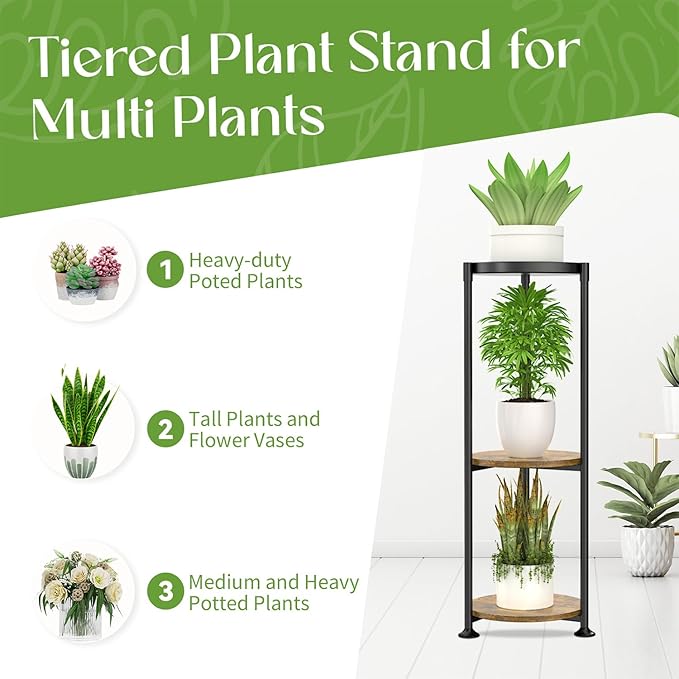 iDavosic.ly 3 Tier Corner Plant Stand Indoor, 34 Inch Tall Vertical Metal - Image 4