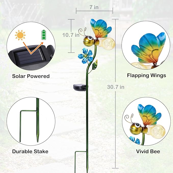 Decorative Solar Lights Outdoor Solar Bee Stake Lights Metal Decorative Garden - Image 2