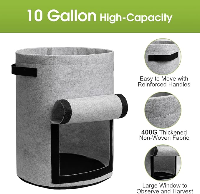 Potato Grow Bags with Flap 10 Gallon, 4 Pack Planter Pot with Handles and - Image 2