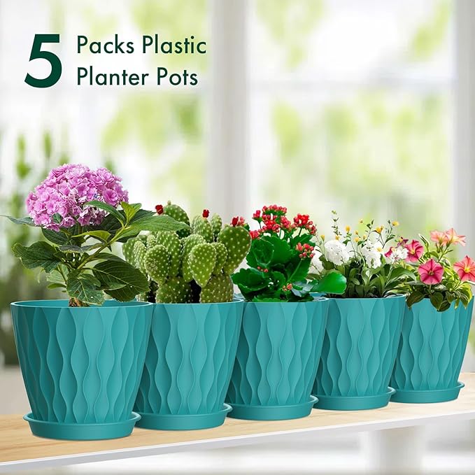 6 inch Flower Pots, 5 Pack Plant Pots - Image 7