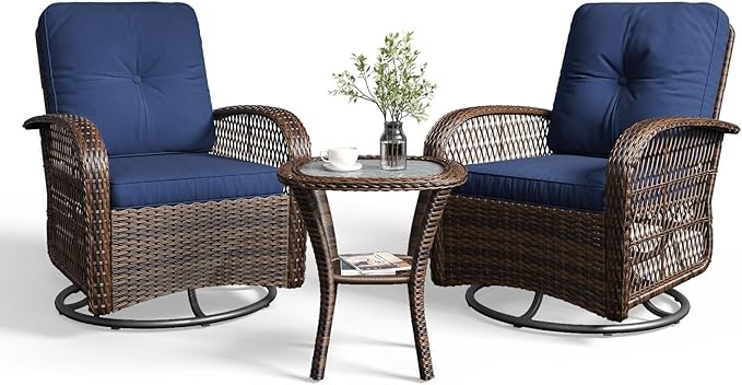 Aoxun 3 Pieces Patio Furniture Set, Patio Swivel Rocker Chairs Set of 2 by Aoxun