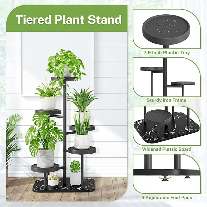 iDavosic.ly 5 Tier Plant Stand Indoor Outdoor, Tiered Corner Plant Stands - Image 3