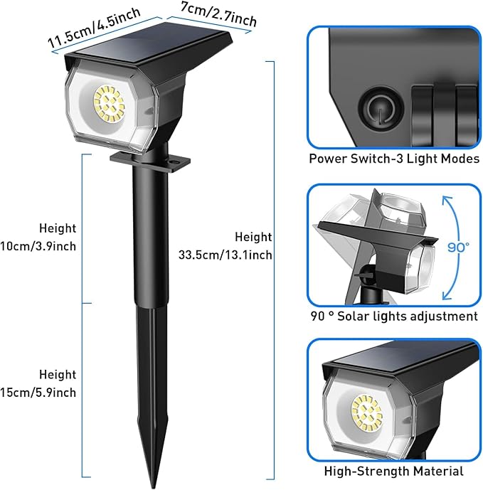 EIUIO Solar Outdoor Lights, 3 Lighting Modes Solar Spot Lights Outdoor - Image 6