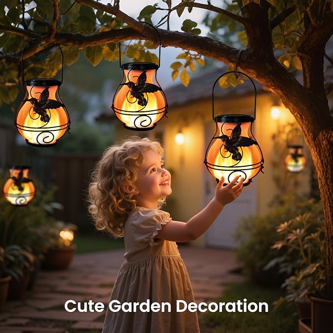 2 Pack Solar Lanterns Outdoor Waterproof Flickering Flame Lights Hummingbird - Image 6
